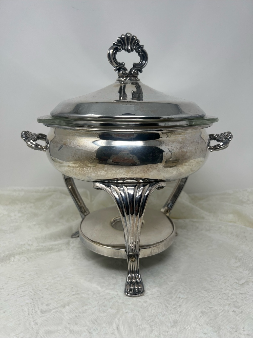 Silver Plated PyrexChafing Dish Food Warmer